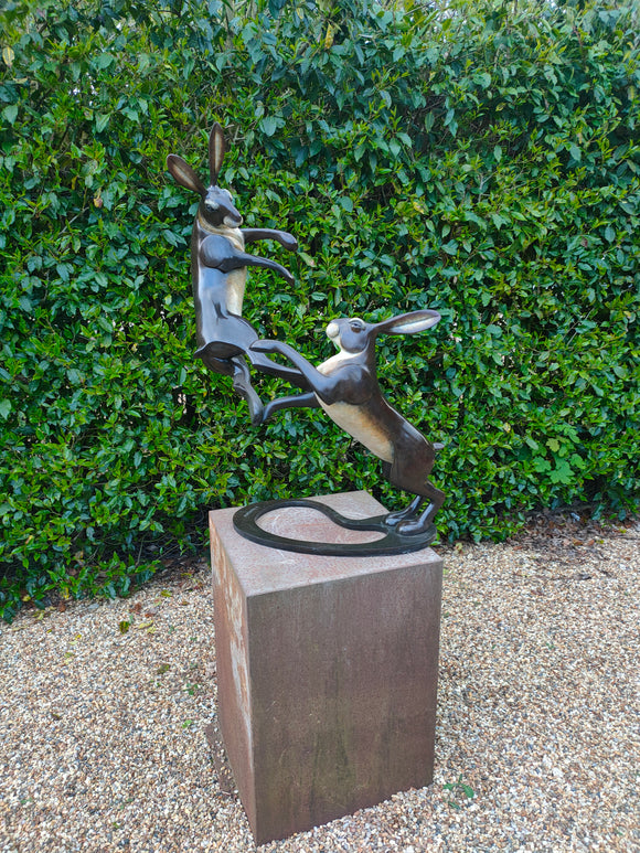Life sized boxing hares